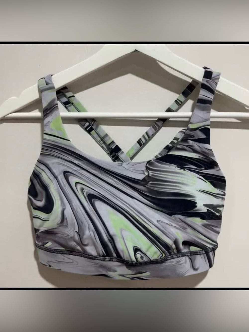lululemon Marble Print Sports Bra in Gray, Black & Lime